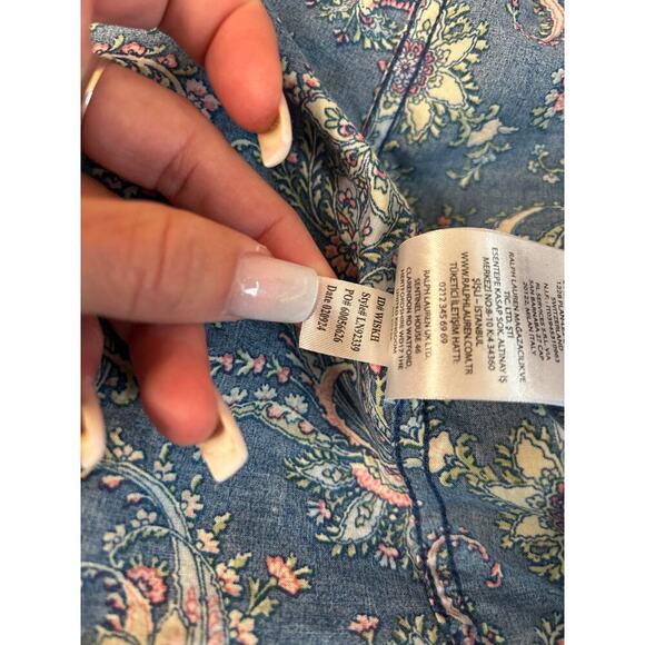 Ralph Lauren Sleep Shirt Pajama top Embroidered Logo Paisley Blue black label M - Picture 6 of 9